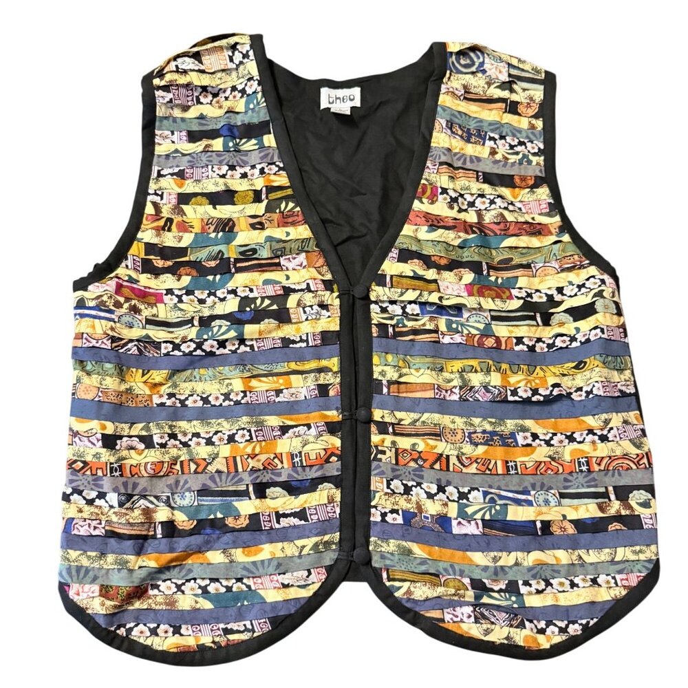 Vintage 90's Theo Womens Vest L Multicolor boho patchwork vest‎